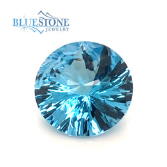 One Loose 11mm x 6.7mm Round Pinwheel Cut 4.84 Carat Swiss Blue Topaz.