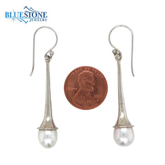 Sterling Silver Drop Earrings with Pearls