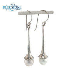 Sterling Silver Drop Earrings with Pearls