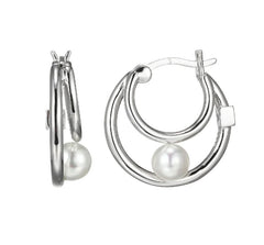 Sterling Silver Hoop Earrings w/ Two Pearls