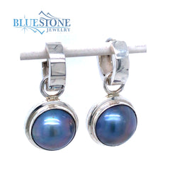 Sterling Silver Grey Pearl Huggy Earrings