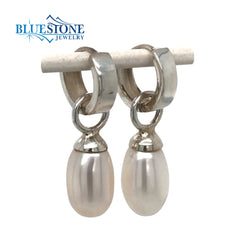 Sterling Silver White Pearl Huggy Earrings