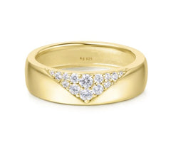 Sterling Silver & 14K Gold Plated Bold Geometric Ring w/ CZ's - Size 8.25
