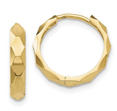 14K Yellow Gold Diamond Cut Huggie Earrings - 14mm