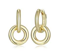Sterling Silver with Gold Plating Hoop Earrings with Two Hidden Round