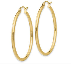 14K Yellow Gold 2mm Tube Hoop Earrings(35mm tall)