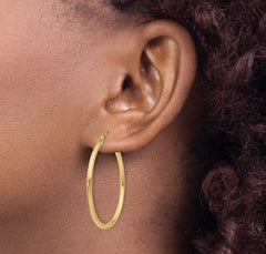 14K Yellow Gold 2mm Tube Hoop Earrings- 35mm