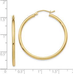 14K Yellow Gold 2mm Tube Hoop Earrings- 35mm
