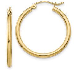 14K Yellow Gold 2mm Tube Hoop Earrings (25mm tall)