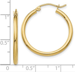 14K Yellow Gold 2mm Tube Hoop Earrings (25mm tall)