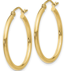 14K Yellow Gold 2mm Tube Hoop Earrings (25mm tall)
