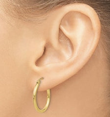 14K Yellow Gold 2mm Hoop Earrings - 20mm
