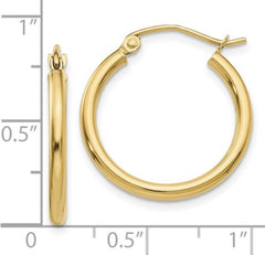 14K Yellow Gold 2mm Hoop Earrings - 20mm