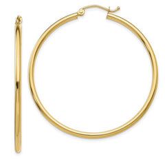 14K Yellow Gold 2mm Tube Hoop Earrings(45mm tall)