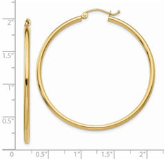 14K Yellow Gold 2mm Tube Hoop Earrings(45mm tall)