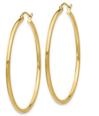 14K Yellow Gold 2mm Tube Hoop Earrings(45mm tall)