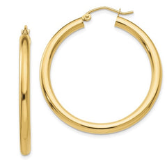 14K Yellow Gold 3mm Tube Hoop Earrings(35mm tall)