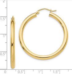 14K Yellow Gold 3mm Tube Hoop Earrings(35mm tall)