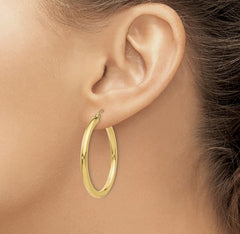 14K Yellow Gold 3mm Tube Hoop Earrings(35mm tall)