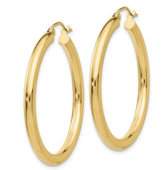 14K Yellow Gold 3mm Tube Hoop Earrings(35mm tall)