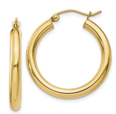 14K Yellow Gold 3mm Tube Hoop Earrings(25mm tall)
