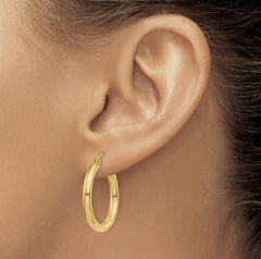 14K Yellow Gold 3mm Tube Hoop Earrings(25mm tall)