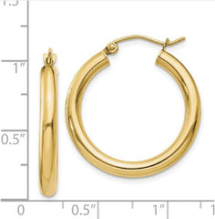 14K Yellow Gold 3mm Tube Hoop Earrings(25mm tall)