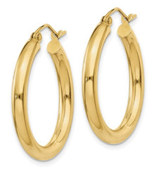 14K Yellow Gold 3mm Tube Hoop Earrings(25mm tall)