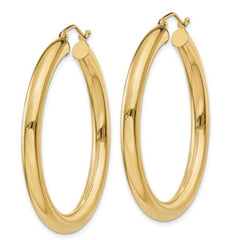 14 Karat Yellow Gold 4mm Tube Hoop Classic Earring. 40mm in length