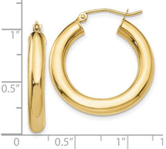 14K Yellow Gold 4mm Tube Hoop Earrings - 25mm
