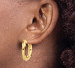 14K Yellow Gold 4mm Tube Hoop Earrings - 25mm