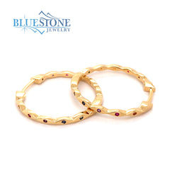Gold Plated Rainbow Hoop Earrings with Sapphires, Rubies and Spinels