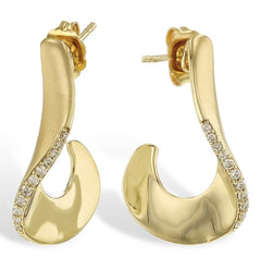 14KT Yellow Gold Bend Drop Earrings With Diamonds