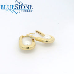 Sterling Silver 14KT Yellow Gold Hoop Earrings with Pearls