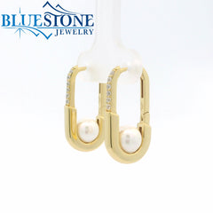 Sterling Silver 14KT Yellow Gold Hoop Earrings with Pearls