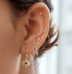 Gold Plated Double Pave Huggie Hoops With Cubic Zirconias