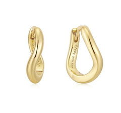 14K Yellow Gold Plated Twist Huggie Hoop Earrings -12mm