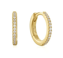 14K Gold Plated Hoop Earrings w/ CZ's - 8.5mm