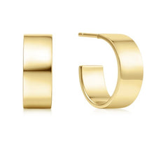 14K Gold Plated Medium Flat Stud Hoop Earrings