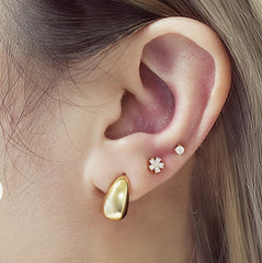 Sterling Silver & 14K Gold Plated Small Dome Huggie Stud Earrings