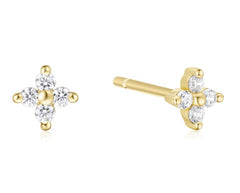 Silver & 14KT Plated Dainty Flower Petal Stud Earrings