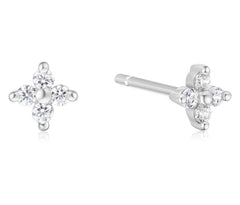 Silver & Rhodium Plated Dainty Flower Petal Stud Earrings