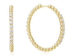 Sterling Silver & 14K Gold Plated Beaded Large Hoop Earrings w/ CZ's