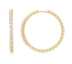 Sterling Silver & 14K Gold Plated Beaded Large Hoop Earrings w/ CZ's
