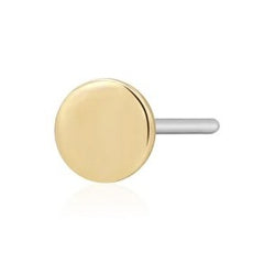 14K Yellow Gold Flat Back Single Stud Earring with Solid Gold Dot/Disc
