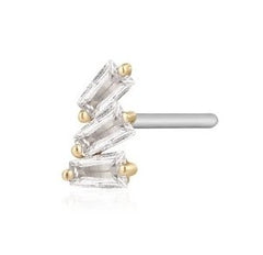14K Yellow Gold Flat Back Single Earring with White Sapphires