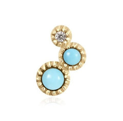 14K Yellow Gold Flat Back Single Earring with Turquoise & White Sapphires