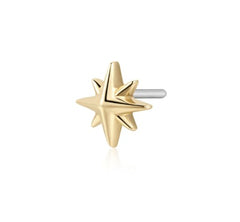 14 Karat Yellow Gold Flat Back Single 'Starburst' Stud Earring