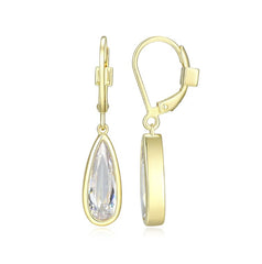 14KYG Plated Lever Back Earrings w/ Two Pear Cut CZ