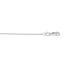 14 Karat White Gold 0.45mm Diamond Cut Box Chain measuring 18 inches w